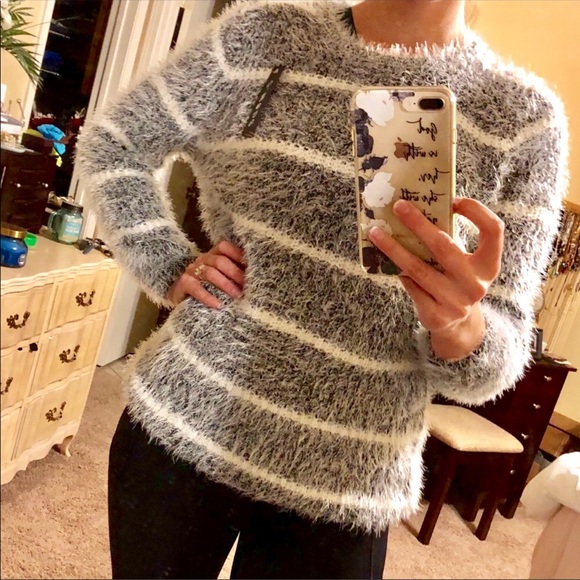 Fuzzy Crewneck Sweater with Stripes NWT - Picture 2 of 6
